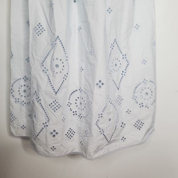 GANNI Broderie Anglaise Eyelet Cotton Midi Dress Light Blue Smocked Size 34 US 2 - Picture 7 of 12